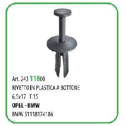 50 PZ - RIVETTO IN PLASTICA A BOTTONE T15-6.5X20 ? 6.5 BMW ( 50530Z )