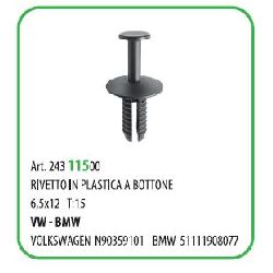 50 PZ - RIVETTO IN PLAST. A BOTTONE T15 MM.6.5X15.5 ? MM.6.5 VW ( 50521Z )
