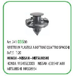 25 PZ - RIVETTO IN PLASTICA A BOTTONE T20 8X75 ? MM.8 HONDA ( 71398 )
