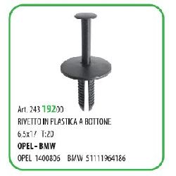 25 PZ - RIVETTO IN PLASTICA A BOTTONE T20-6.5X20.5 ?6.5 BMW ( 50201Z )