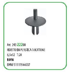 100 PZ - RIVETTO IN PLASTICA A BOTTONE T20 ? 6.5X15.5 FORO 6.5 ( 50522Z )