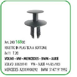 25 PZ - RIVETTO IN PLAST. A BOTTONE T20 8X14 ? MM.8 BMW 71459 
